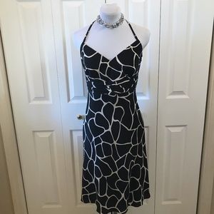 Ann Taylor Black White Halter Dress sz 10P Silk